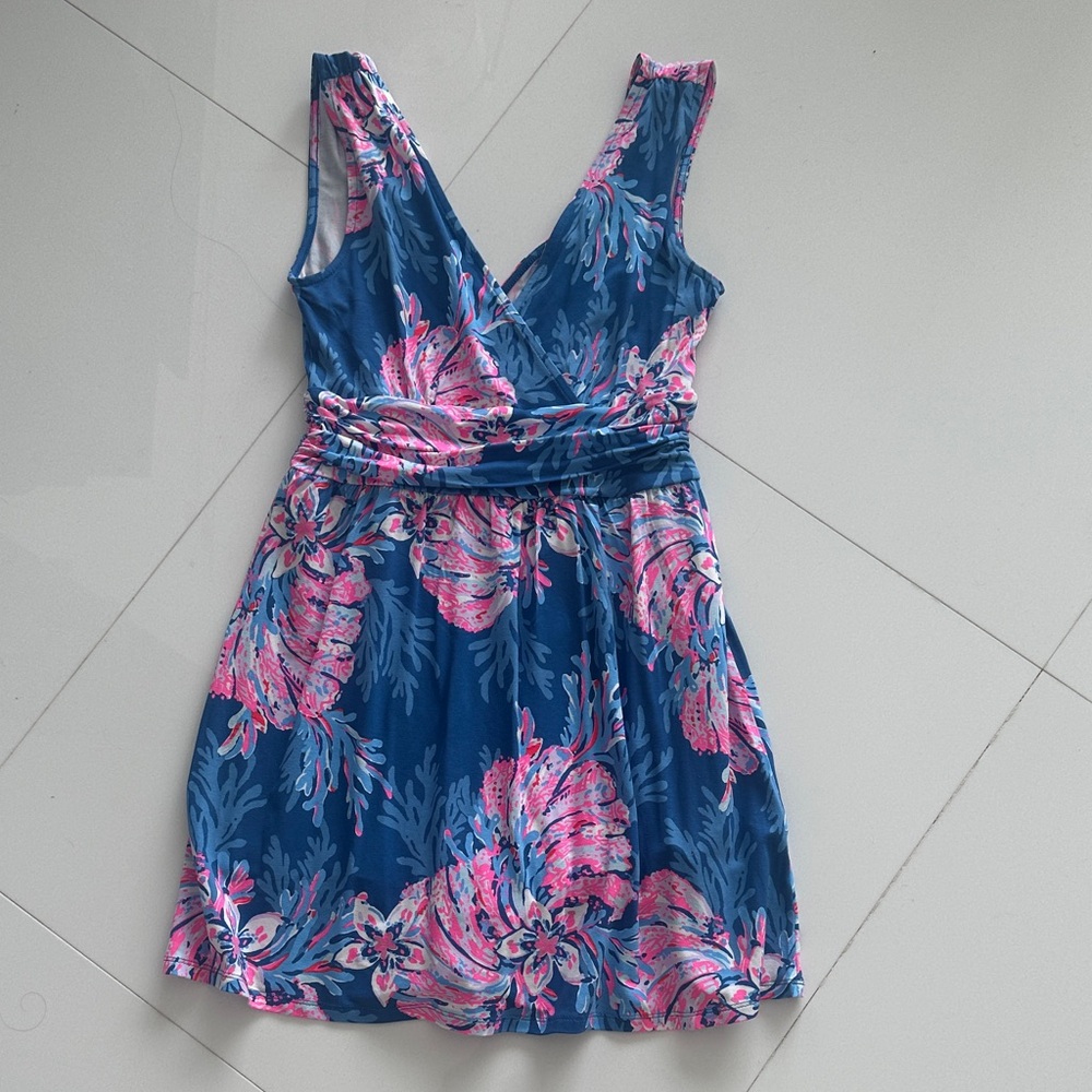 Brand New Lilly Pulitzer Blue and Pink Patterned Dress Romper with Shorts
